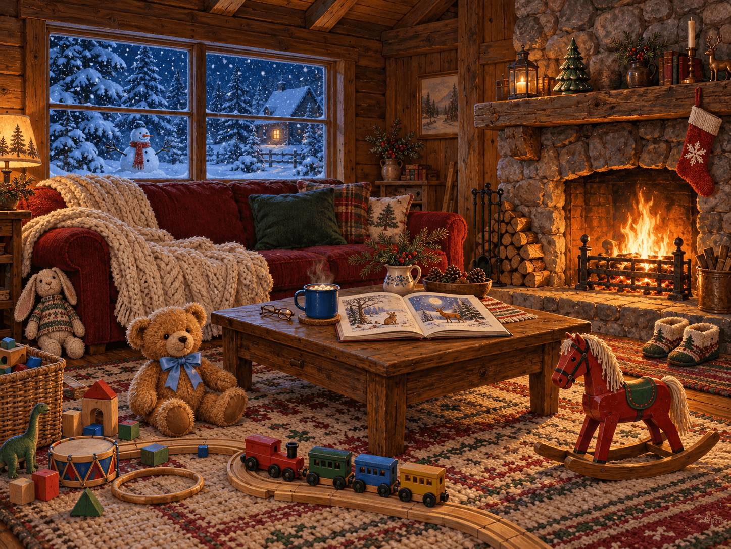 Snowy Cabin Storytime Spot the Difference puzzle