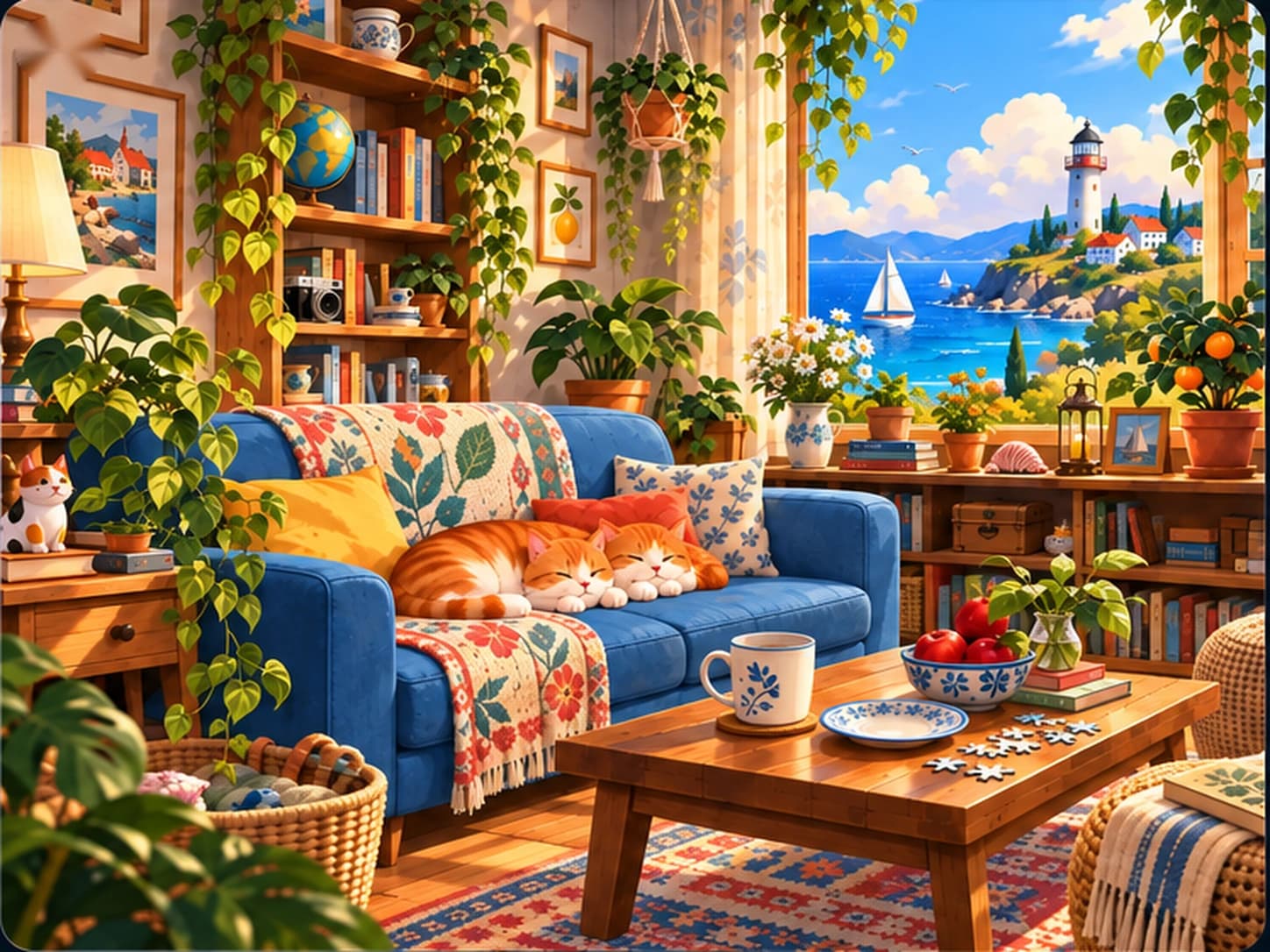 Coastal Cozy Room with seven complete natural differences.